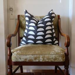Hand Block Printed Linen Pillow Cover Half Moon Boho Chic Design - thumbnail 3
