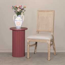 Wooden Bergere Back Rattan Dining Chair With Linen Seat