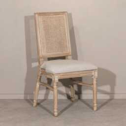 Wooden Bergere Back Rattan Dining Chair With Linen Seat - thumbnail 2
