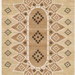 Beige Chenille Tribal Rug Washable Geometric Medallion Carpet - thumbnail 2