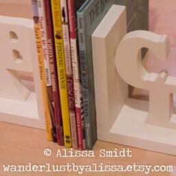 Abcd Wooden Letter Bookends - Custom Created To Coordinate With Your Decor - Alphabet Bookends, Abcd, Initial Name Bookends - thumbnail 3