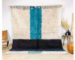 Authentic Modern Moroccan Rug - Blue, Black & White Shag Rug, Custom Made Berber Carpet, Large Area