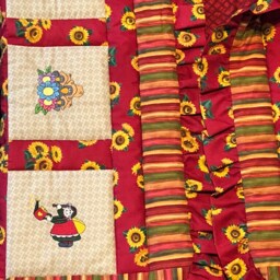 Sunflower Girl, Country Embroidered Crib Quilt Ruffled Baby Blanket, Red Cream Beige, Quilt, Striped Flannel, Quilted, Ready To Ship - thumbnail 3