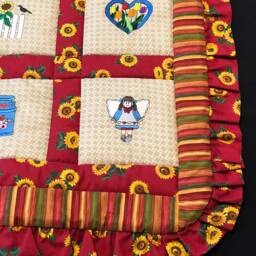 Sunflower Girl, Country Embroidered Crib Quilt Ruffled Baby Blanket, Red Cream Beige, Quilt, Striped Flannel, Quilted, Ready To Ship - thumbnail 4