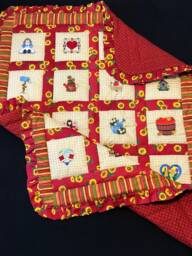 Sunflower Girl, Country Embroidered Crib Quilt Ruffled Baby Blanket, Red Cream Beige, Quilt, Striped Flannel, Quilted, Ready To Ship