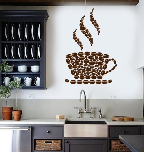 Wall Vinyl Decal Kitchen Decor Coffee Cup Beans Ornament For Kitchen, Restaurants & Cafe Shop - #1044Di - image 1
