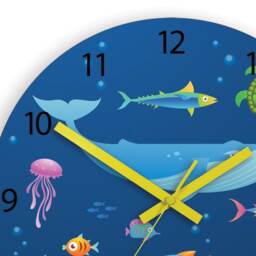 Children Wall Clock - Educational Ocean Clock, Wood Large , Shark, Turtle, Jellyfish, Sea Fish - thumbnail 2