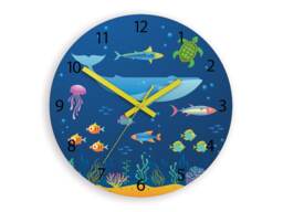 Children Wall Clock - Educational Ocean Clock, Wood Large , Shark, Turtle, Jellyfish, Sea Fish - thumbnail 1