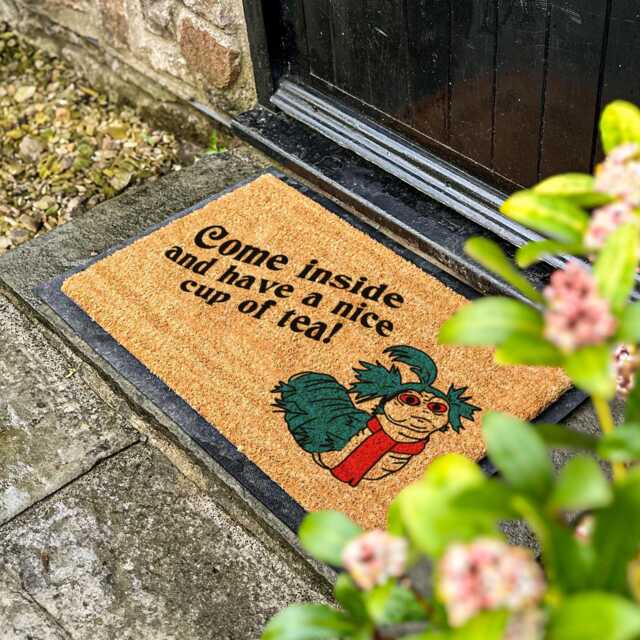 Come Inside & Have A Nice Cup Of Tea Doormat, New Home Gift, Housewarming Gift For Him & Her, Labyrinth Decor, Worm - image 1