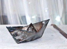 Metal Origami Paper Boat - Welded Iron Art Sailboat Sculpture Men Gift 6Th Anniversary By The Steel Style Things - thumbnail 1
