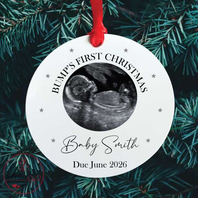 Personalised Bumps First Christmas Tree Decoration Bauble - Baby Scan Pregnancy Announcement Bump Xmas - image 1
