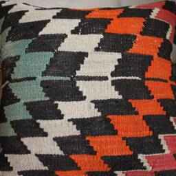 Vintage Kilim Pillow Cover - Handwoven Wool, Boho Zigzag Design - 50cm - thumbnail 2