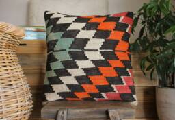 Vintage Kilim Pillow Cover - Handwoven Wool, Boho Zigzag Design - 50cm - thumbnail 1