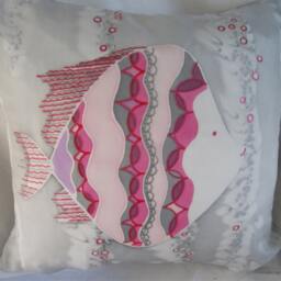 Peach Silk Cushion Cover Ocean Fish Design, Kids Nursery Decor - thumbnail 2