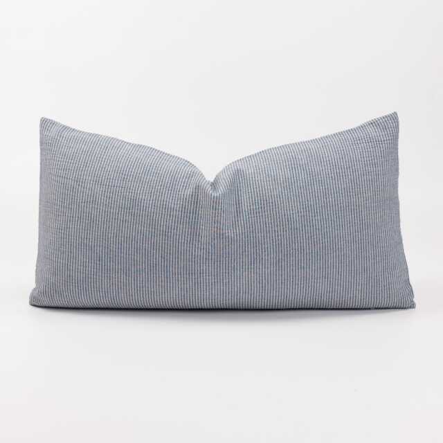 Blue Striped Lumbar Pillow Cover, Nautical Linen Cotton Cushion - image 1
