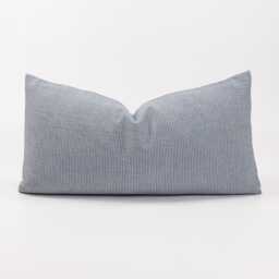 Blue Striped Lumbar Pillow Cover, Nautical Linen Cotton Cushion - thumbnail 1