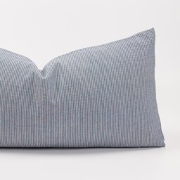 Blue Striped Lumbar Pillow Cover, Nautical Linen Cotton Cushion - thumbnail 2