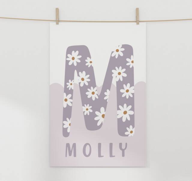 Flower Personalised Initial Print, Unframed Poster, Girl Nursery Decor, Daisy Playroom Prints - image 1