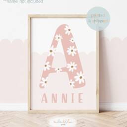 Flower Personalised Initial Print, Unframed Poster, Girl Nursery Decor, Daisy Playroom Prints - thumbnail 2