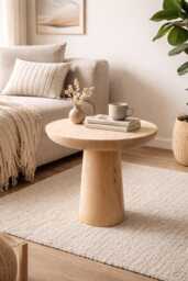 Solid Basswood(Linden Mushroom Side Table -Pedestal Stool - Minimalist Natural Wooden Accent