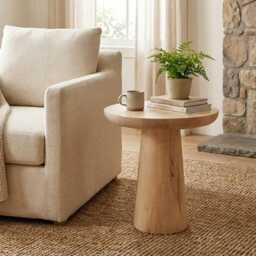 Solid Basswood(Linden Mushroom Side Table -Pedestal Stool - Minimalist Natural Wooden Accent - thumbnail 2