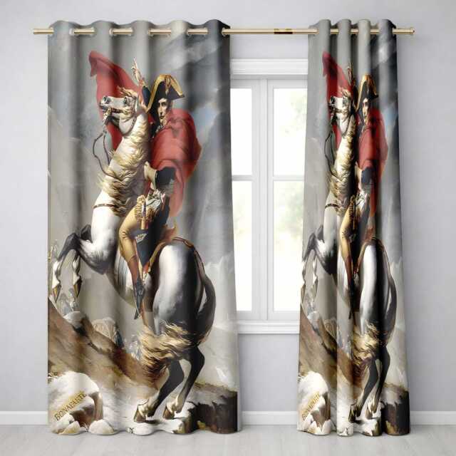 Napoleonic Horse Rider Classical Historical Painting Artistic Wall Art Home Decor Readymade Eyelet Ring Top Thermal 100% Blackout Curtains - image 1
