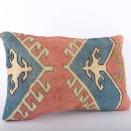 16x24 Turkish Kilim Lumbar Pillow Cover Handmade Wool Cushion - thumbnail 2
