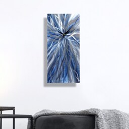 "Navy Blue Metal Wall Clock Modern Art Sculpture - " - thumbnail 3