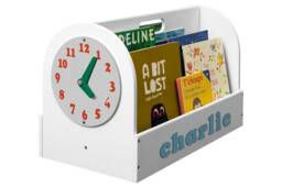 Personalised Kids Book Storage Box, Portable Wooden Bookcase For Toddlers in White, Montessori Play Clock, Home Education , Unique Gift - thumbnail 1