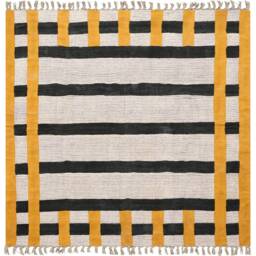 Handwoven Cotton Rug, Black & Gold Striped Area Modern Farmhouse Decor - thumbnail 3