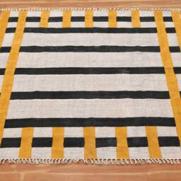 Handwoven Cotton Rug, Black & Gold Striped Area Modern Farmhouse Decor - thumbnail 2