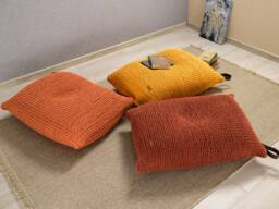 Brick Orange Lounge Chair, Floor Sofa Copper, Unique Mustard Large Floor Pillow, Own Yarn Production 37Colors Filled Ready For Use