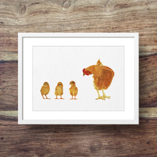 Hen & Chick Family - Easter Mothers Day Gift, Chicken Art, Family Print - image 1
