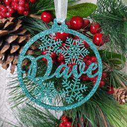 Snowflake Name Christmas Tree Decoration/Hanger Ornament Bauble, Stocking Filler Gift, Add Any Or Family Name, Many Colours - thumbnail 3
