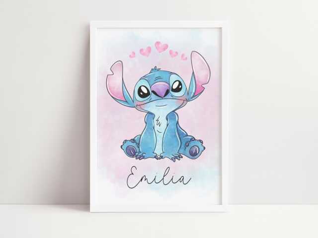 stitch Angel Inspired A4 Or A3 Wall Art Print Unframed Pink Blue Decor Girl Boy Personalised Custom Name Kids Bedroom - image 1