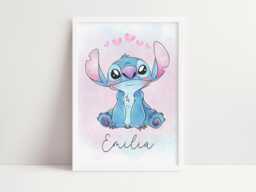 stitch Angel Inspired A4 Or A3 Wall Art Print Unframed Pink Blue Decor Girl Boy Personalised Custom Name Kids Bedroom - thumbnail 1