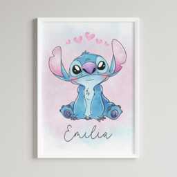 stitch Angel Inspired A4 Or A3 Wall Art Print Unframed Pink Blue Decor Girl Boy Personalised Custom Name Kids Bedroom - thumbnail 3
