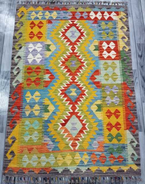Multicolour Rug, Handmade Artisan Afghan Turkish Scandinavian Navajo Bohemian Flatweave Wool Kilim 152x104 cm - image 1
