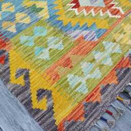 Multicolour Rug, Handmade Artisan Afghan Turkish Scandinavian Navajo Bohemian Flatweave Wool Kilim 152x104 cm - thumbnail 2