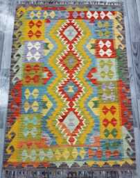 Multicolour Rug, Handmade Artisan Afghan Turkish Scandinavian Navajo Bohemian Flatweave Wool Kilim 152x104 cm - thumbnail 1