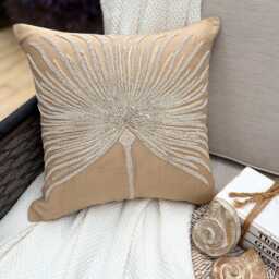 "Beige Cotton Linen Beaded Sea Creature Pattern Throw Pillow Cover, 16""x16" - thumbnail 1
