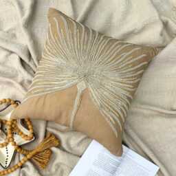 "Beige Cotton Linen Beaded Sea Creature Pattern Throw Pillow Cover, 16""x16" - thumbnail 2
