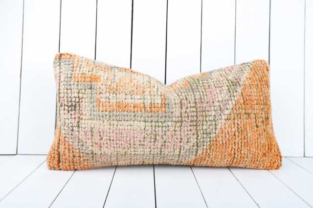 Vintage Turkish Kilim Lumbar Pillow Cover 12x24 Inch, Handmade - image 1
