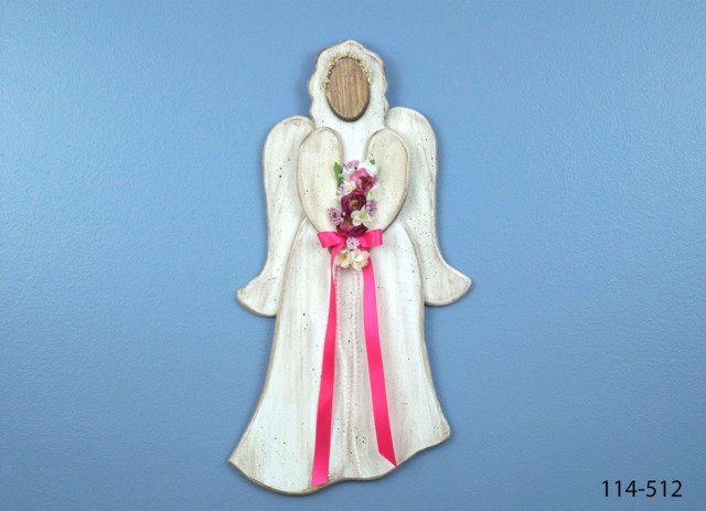 Angel, Modern Farmhouse Decor, Country Distressed Wood Pink Roses With Ribbon Wall Hanging Rustic Angel - image 1