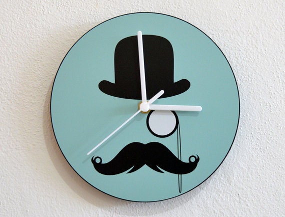 Hipster Hat Moustache - Wall Clock - image 1