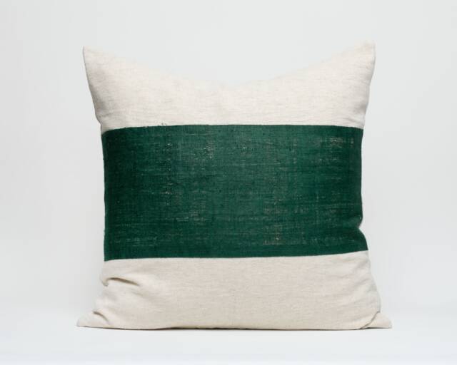 Hmong Hill Tribe Hemp Pillow Cover - Green Stripe, Rustic Texture - 20x20 - image 1