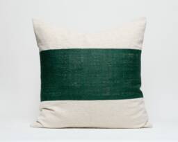 Hmong Hill Tribe Hemp Pillow Cover - Green Stripe, Rustic Texture - 20x20 - thumbnail 1