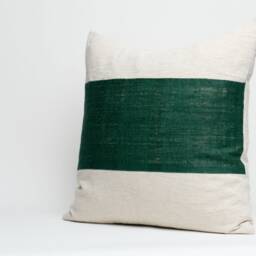 Hmong Hill Tribe Hemp Pillow Cover - Green Stripe, Rustic Texture - 20x20 - thumbnail 3