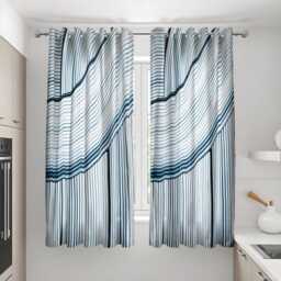 Modern Blue Stripe Curtains, Wave Pattern Window Panels, Minimalist Living Room Drapes, Custom Sizes Navy White Treatments - thumbnail 3