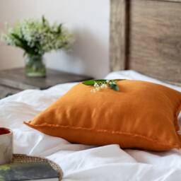 Throw Linen Pillow Cover With Fringes. Decorative Fringed Bed Case. Farmhouse Natural Zipper - thumbnail 4